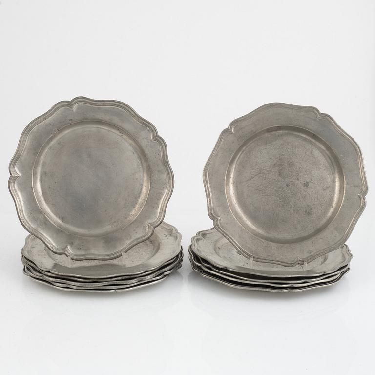 Pewter plates, 12 pcs, similar, pewter, 1762-1792.