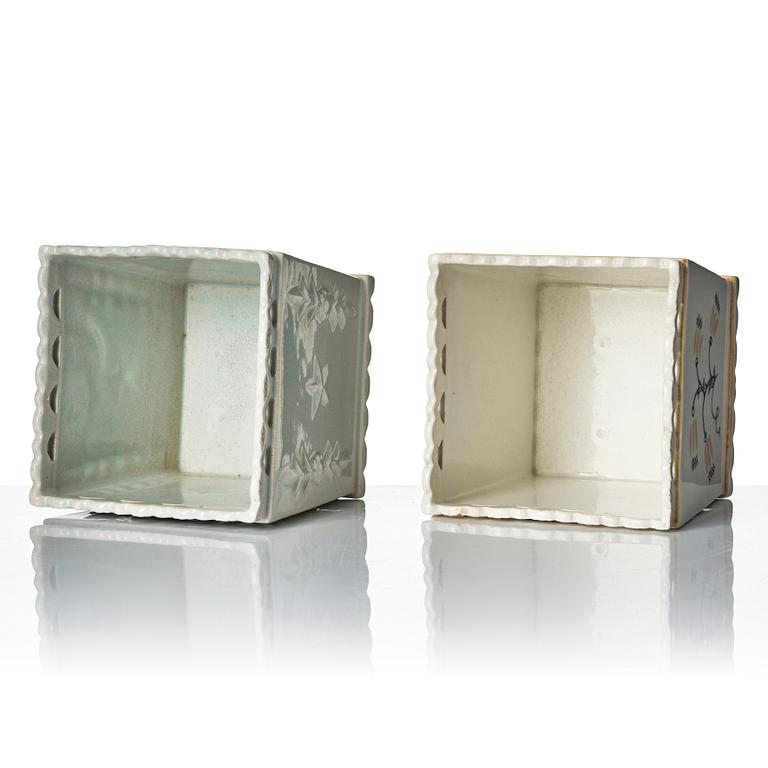 Wilhelm Kåge, two creamware flower pots, Gustavsberg 1920s.