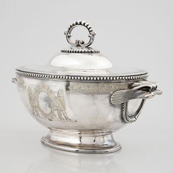 A possibly British 20th century metal tureen with lid.