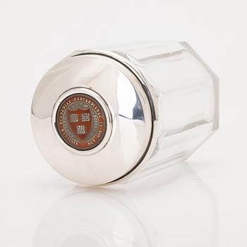 Lidded jar, sterling silver and glass, Howard & Co, New York, 1895.