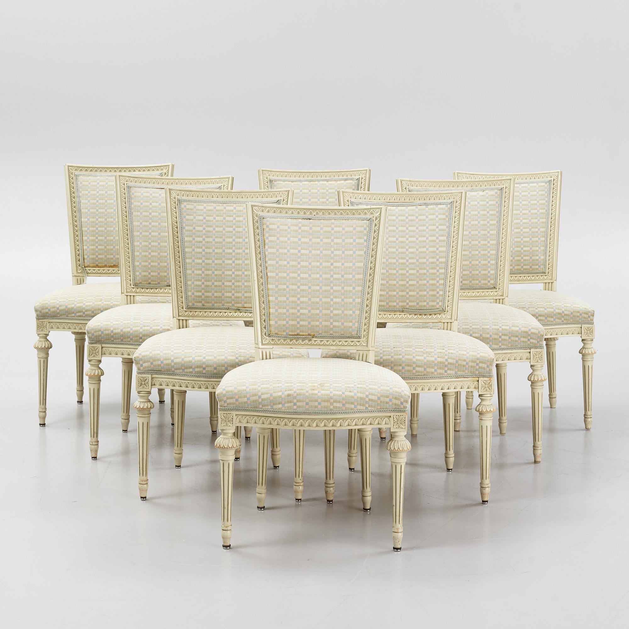 A set of eight Gustavians chairs, 20th Century.