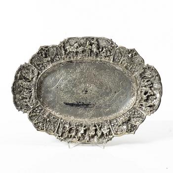 A German silver jug and tray, Gebrüder Friedländer, circa 1900.