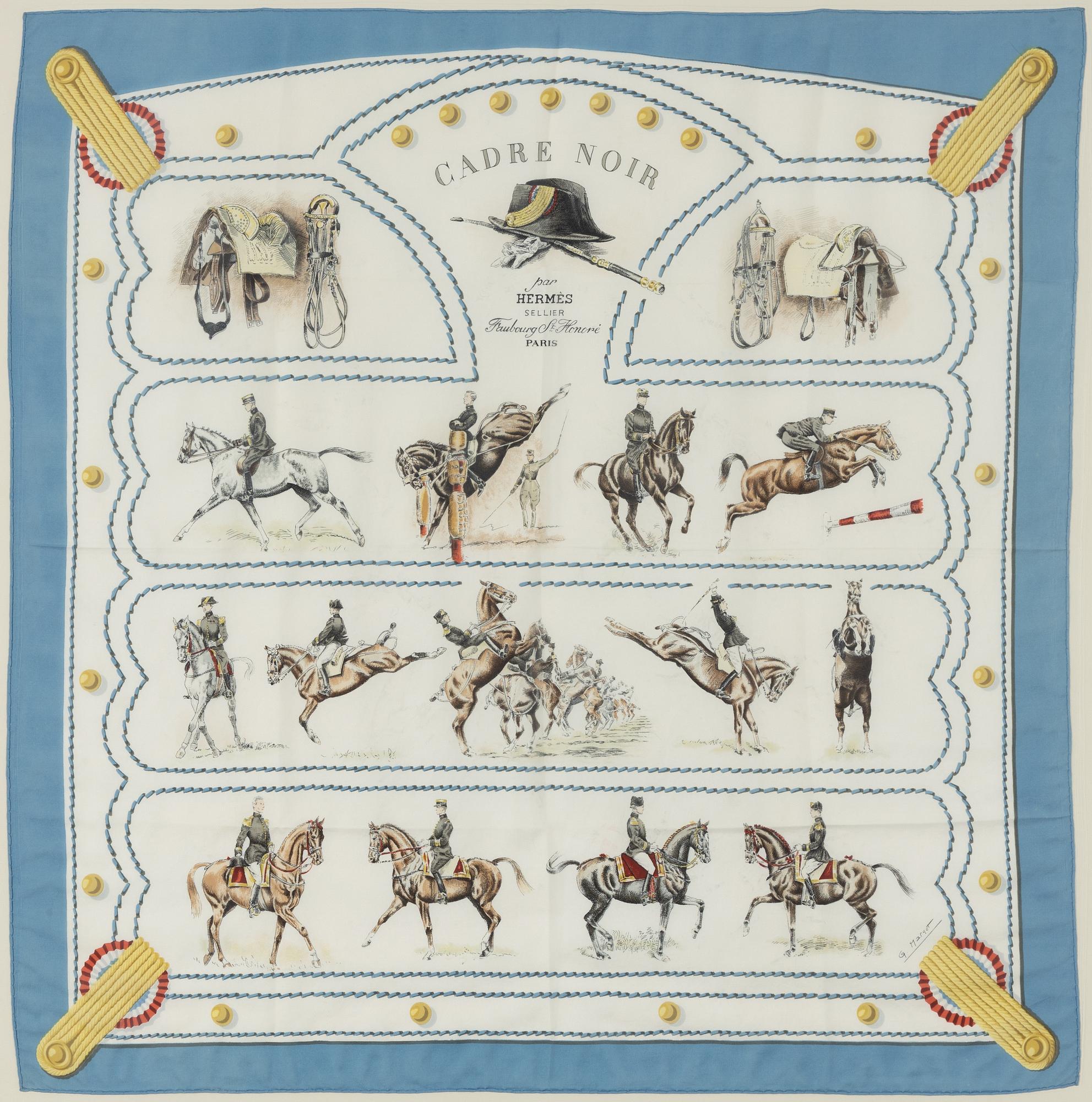 Hermès, scarf, silk twill, "Cadre noir".