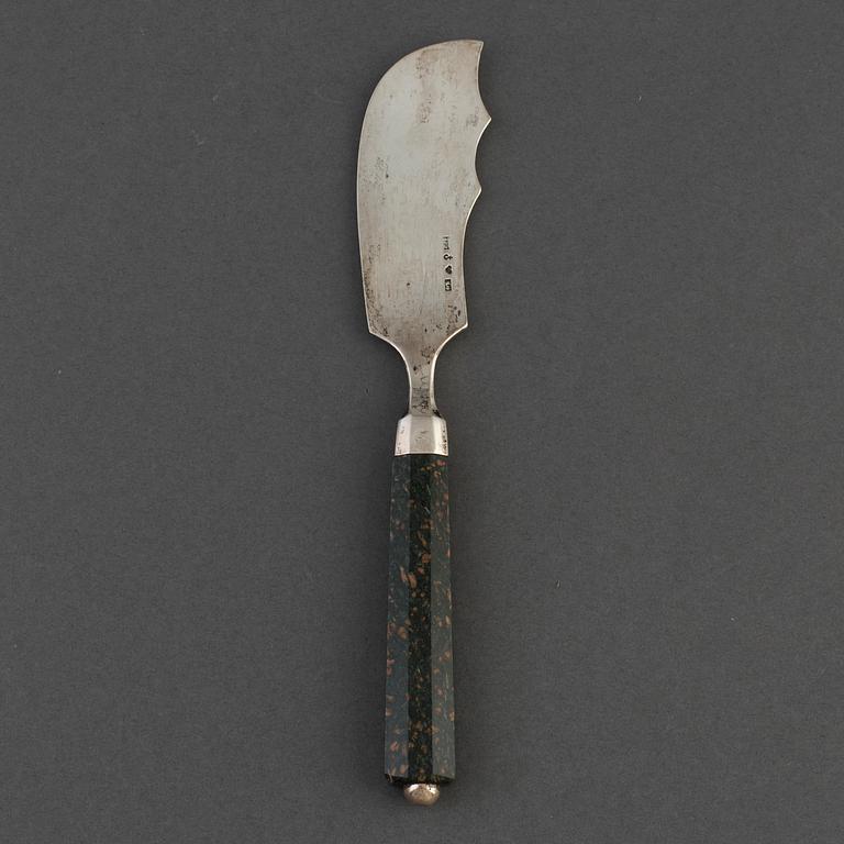 Sven Petter Dahlgren, pastejkniv, silver och porfyr, Uppsala 1852,