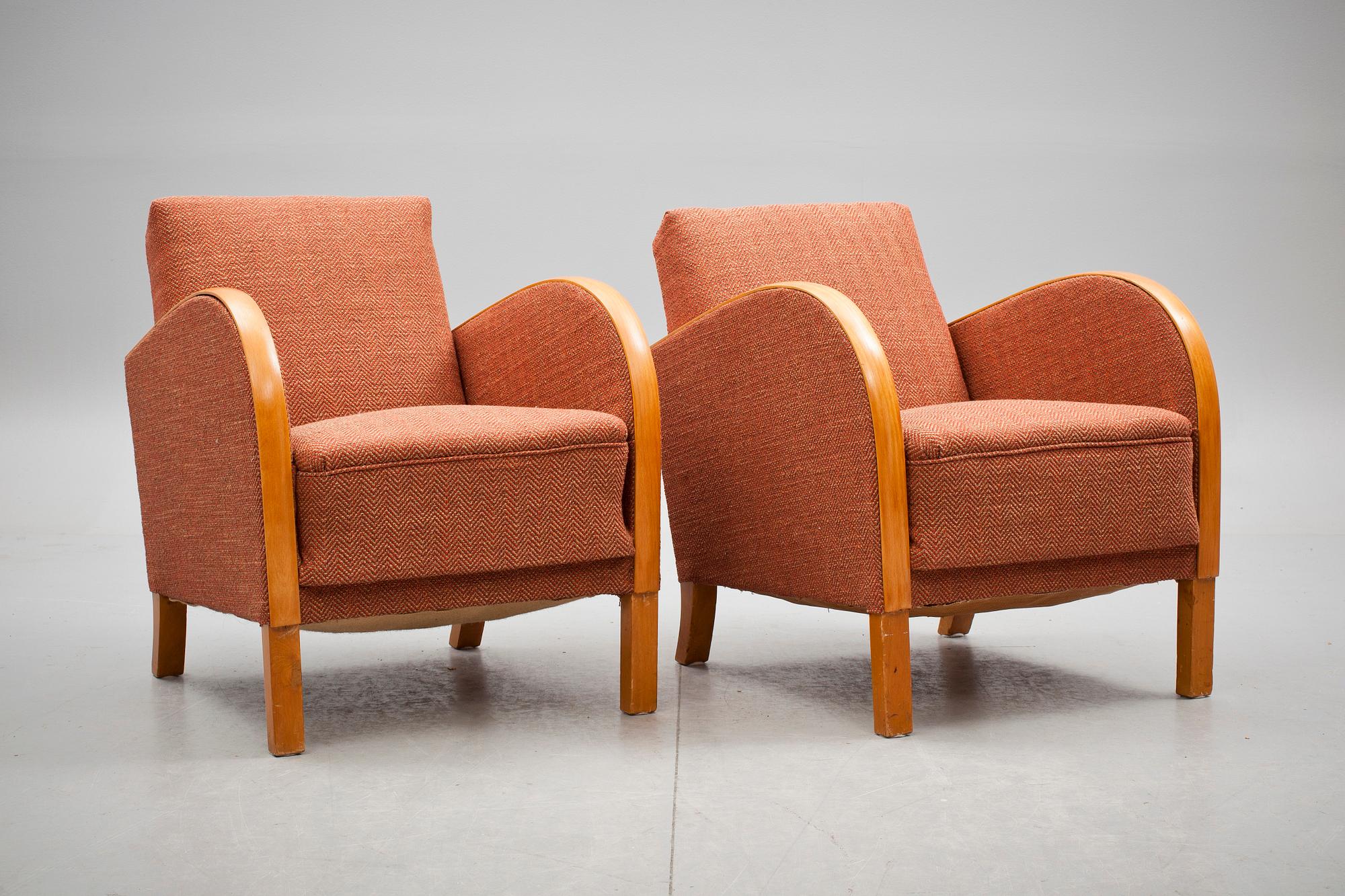 FÅTÖLJER, ett par, art deco, 1900-talets första hälft.