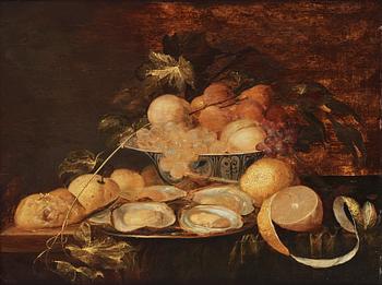 654. Jan Davidsz. de Heem Period copy, Still Life with Oysters, Fruits, and Kraak Porcelain Dish.