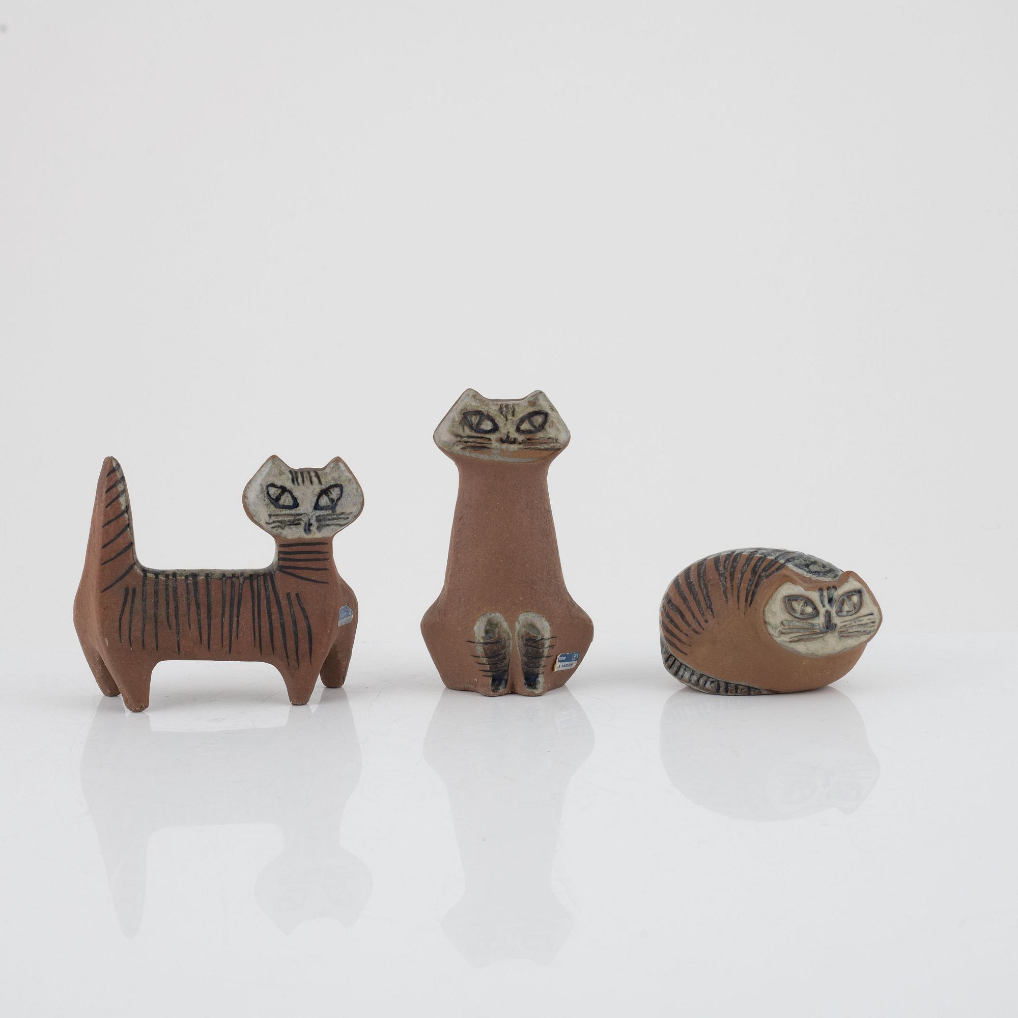 Lisa Larson, a set of three figurines and one  wall relief, Gustavsberg.