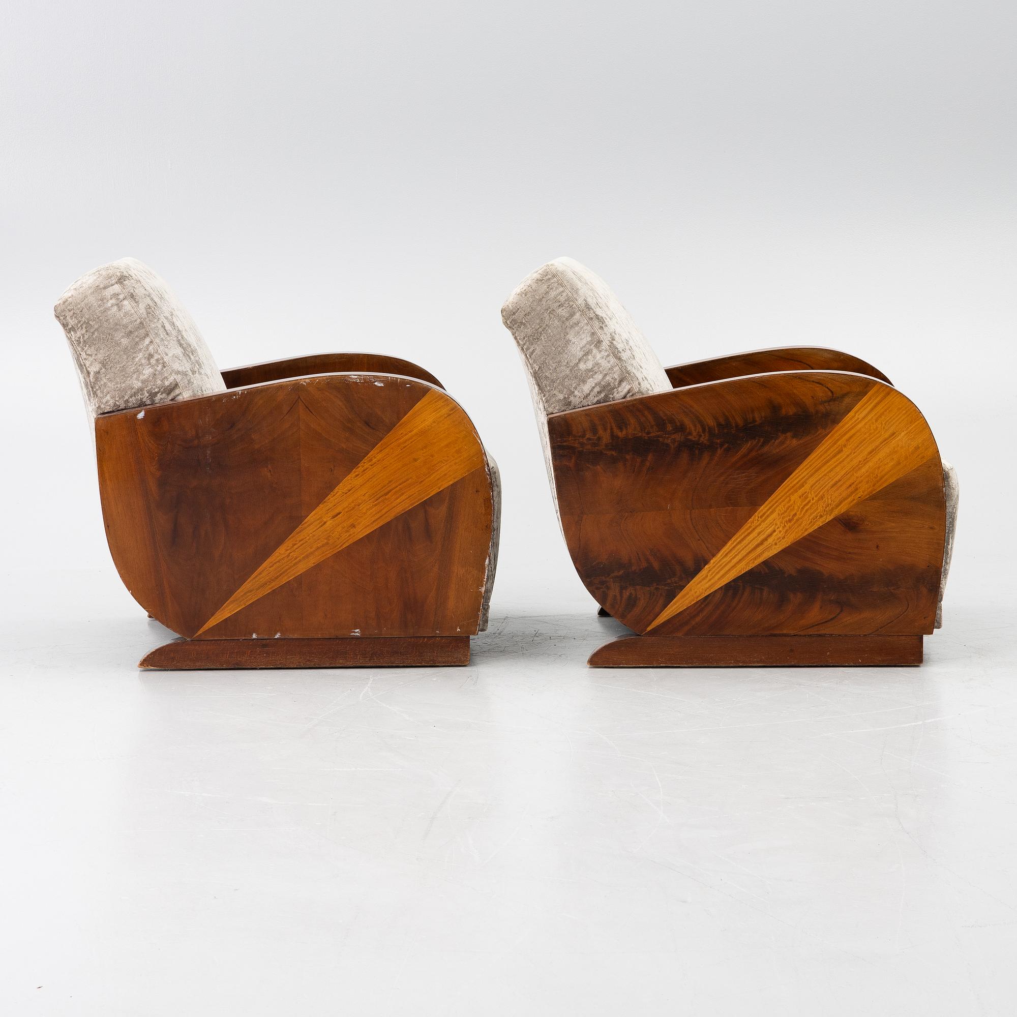A pair of armchairs, 1930s-40s.