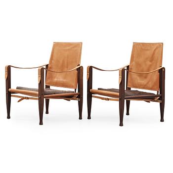 393. a pair of 'Safari' oak and leather armchairs, Rud. Rasmussen, Denmark, probably 1950's.