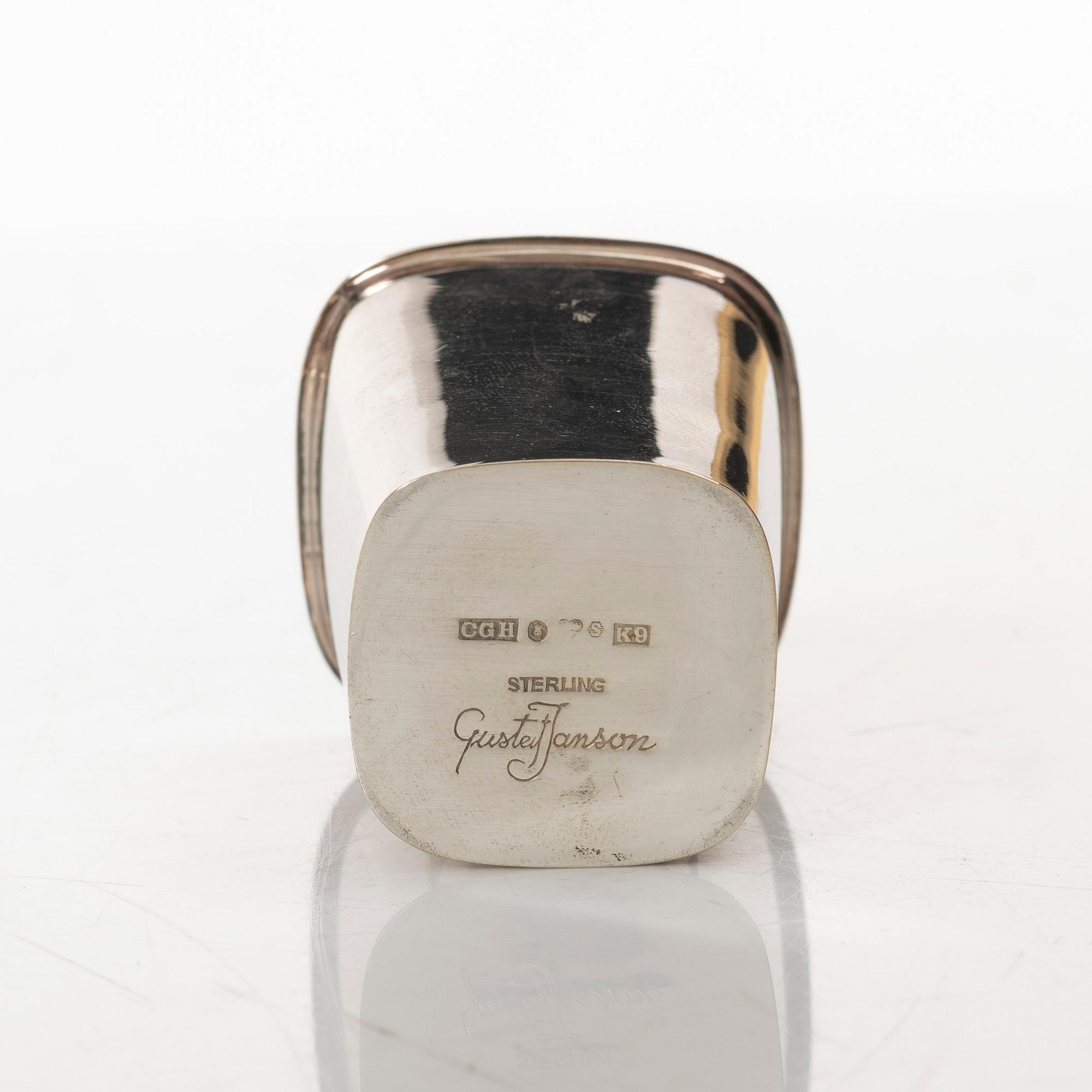 Five silver beakers and a salt cellar, including mark of Gustaf Jansson, CG Hallberg, Stockholm 1960.