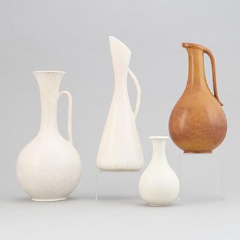 Gunnar Nylund, a set of three stoneware jugs and a vase for Rörstrand, 1950's/60's.