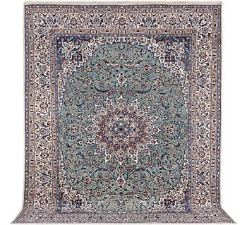 A Nain, part silk carpet, 9 laa, c. 383 x 294 cm.