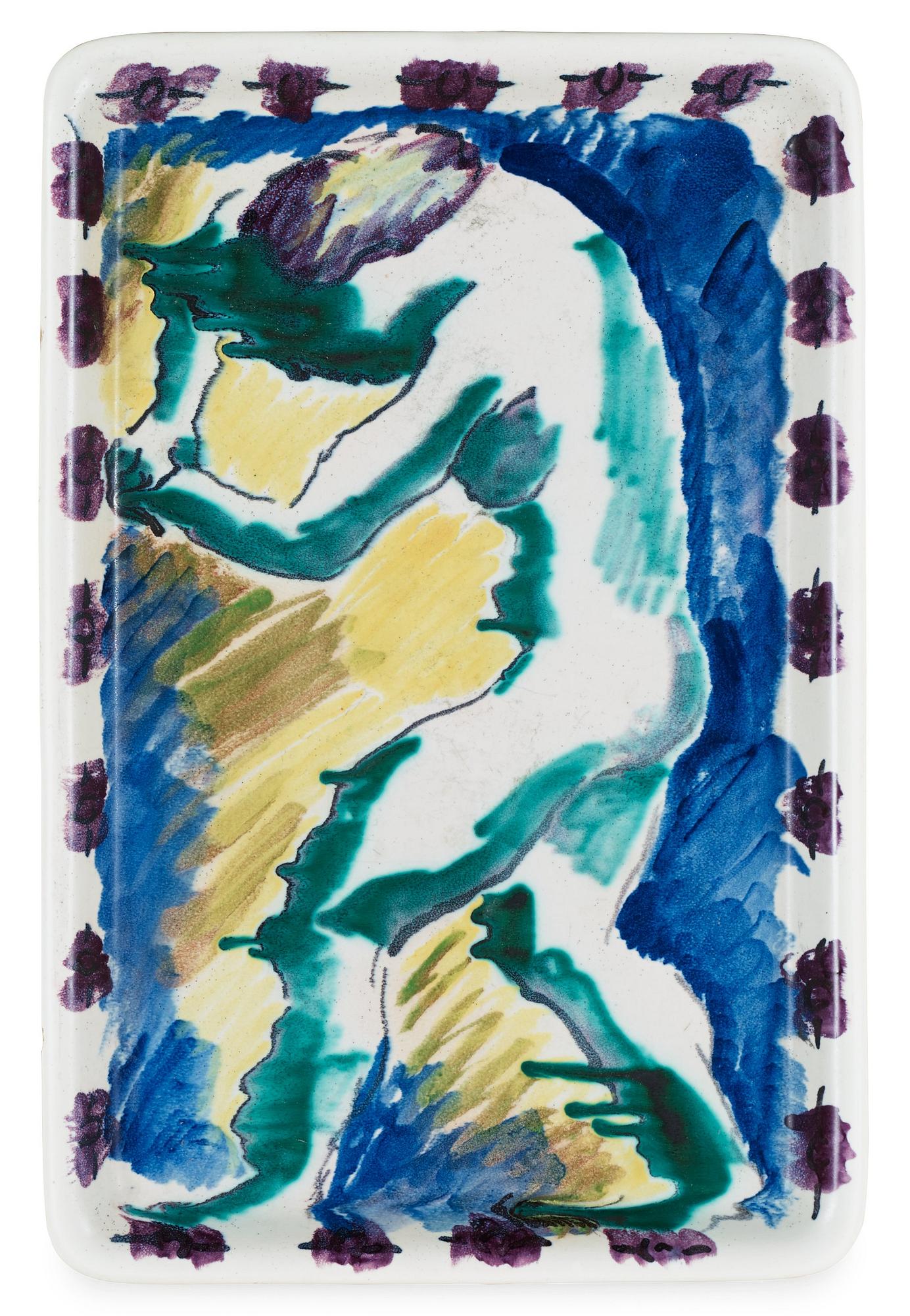 An Isaac Grünewald stoneware tray, Rörstrand 1943.