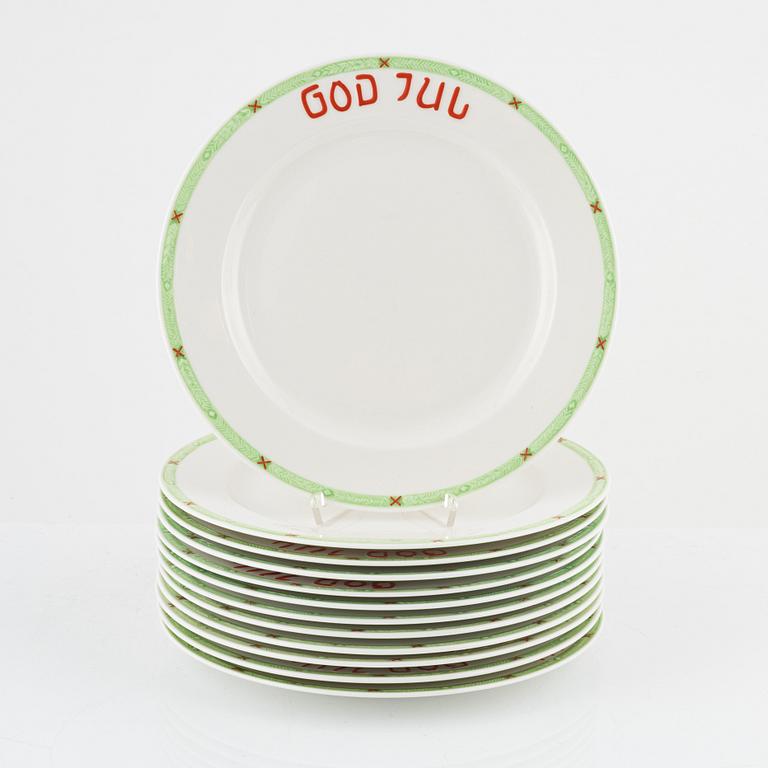 Twelve Christmas porcelain dinner plates, 'God Jul', Rörstrand.