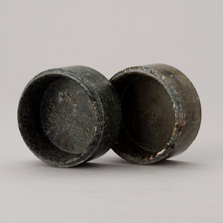 Two Swedish 19th century green marble boxes with covers.