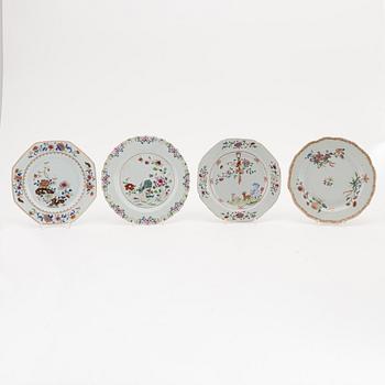 A group of eight famille rose plates, Qing dynasty, Qianlong (1736-95).
