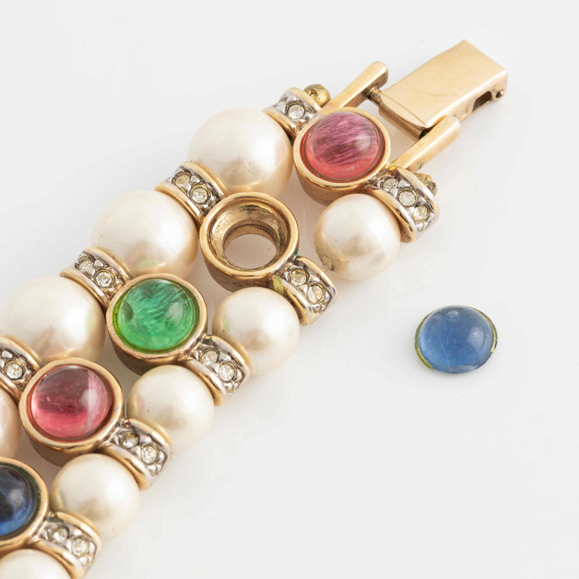 A necklace in yellow metal with imitation pearls and colored and white stones, Ultima Edizione.