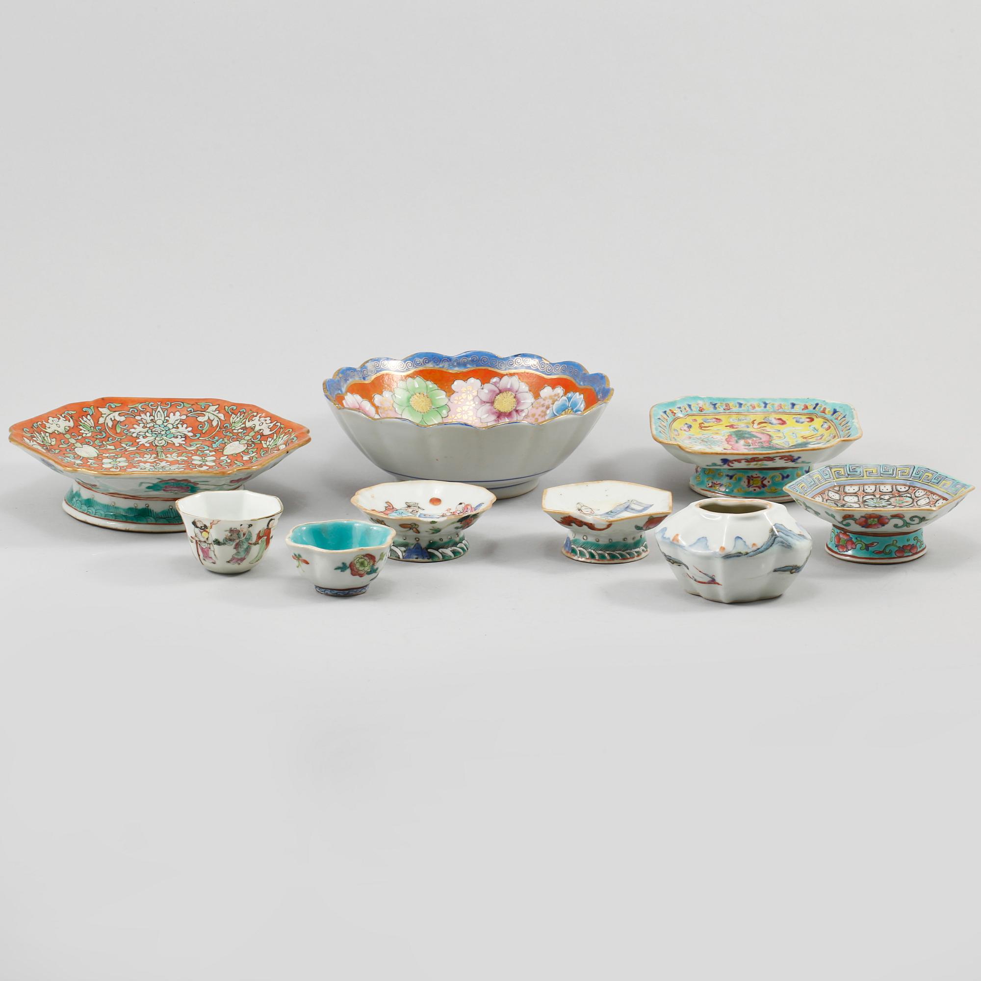PARTI PORSLIN, 9 delar, Kina, 1800/1900-tal.