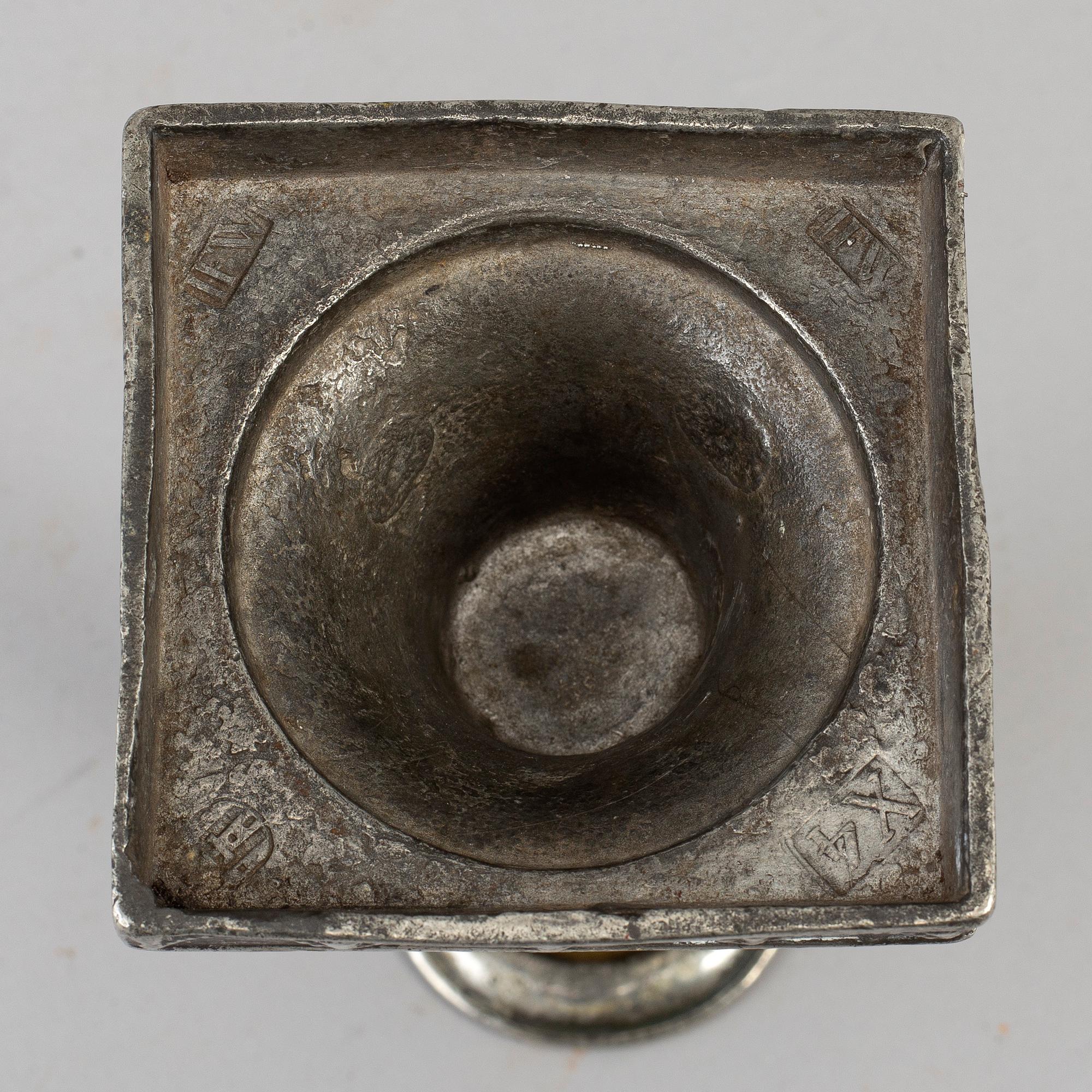 A pewter candlestick by Johan Fredrik Werrenrath, Lund 1852.