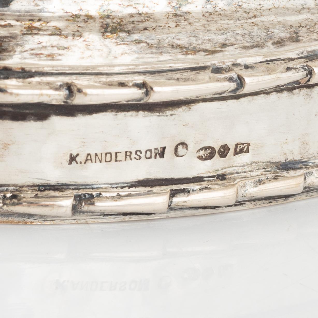 Bålskål på fot med fat, silver,  K Anderson, Stockholm 1917 samt slev i sterling silver.