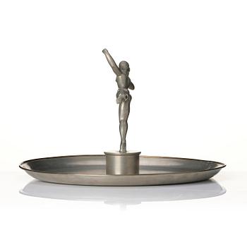 Nils Fougstedt, a pewter and brass centerpiece, model "A 294", Firma Svenskt Tenn, Stockholm, 1931.