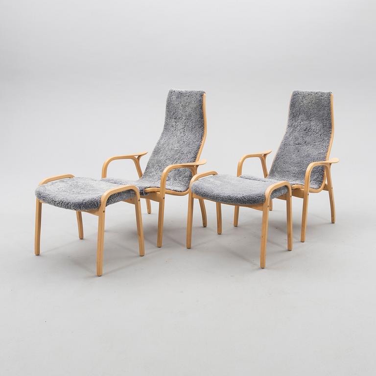 Yngve Ekström, armchair set with footstools, "Lamino", Swedese 2014.