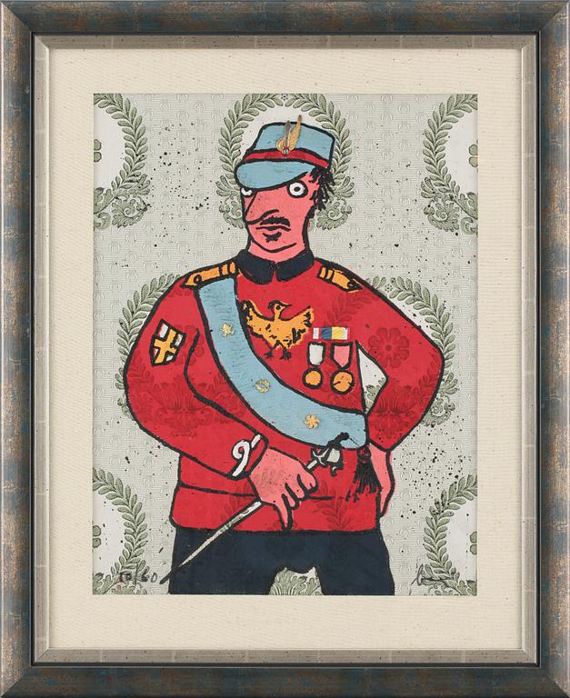 ENRICO BAJ, screentryck på textil, signerad och numrerad 49/60.
