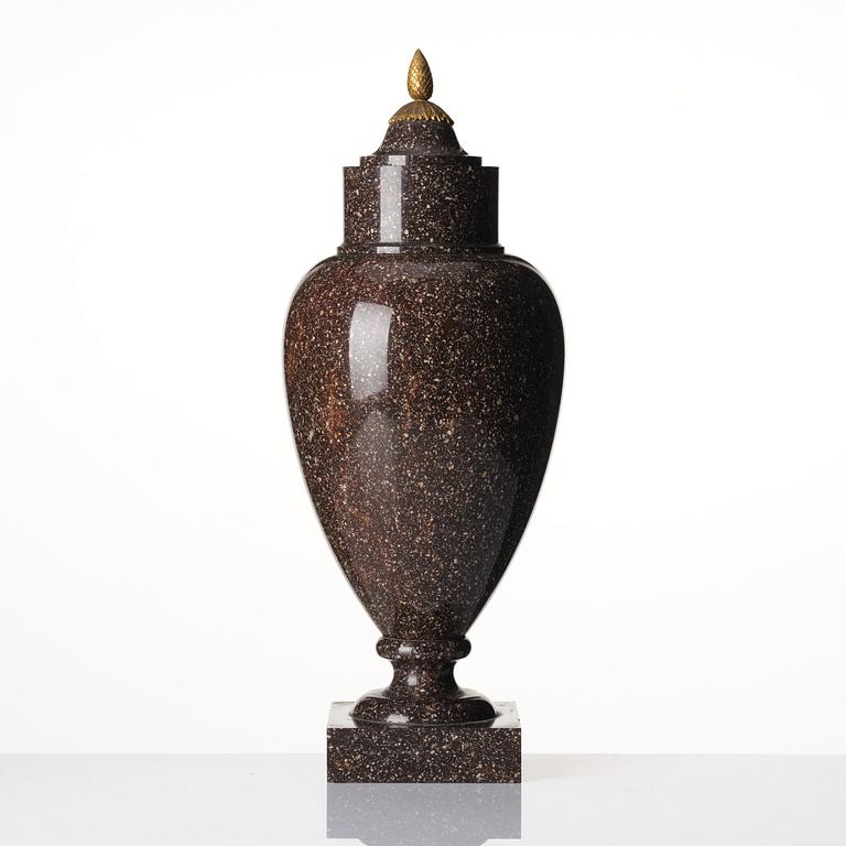A Swedish early 19th century 'Blyberg' porphyry urn.