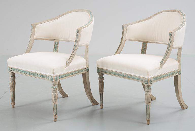 A pair of late Gustavian armchairs. 18/19th Century.