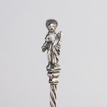 Sked, sk apostlasked, silver, sannolikt Skandinavien, 1700-tal, oidentifierad mästarstämpel IK, otydlig stadsstämpel.