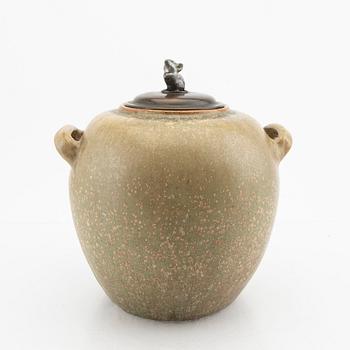 Patrick Nordström, a stoneware urn with bronze lid Royal Copenhagen dated 27-4 1922.