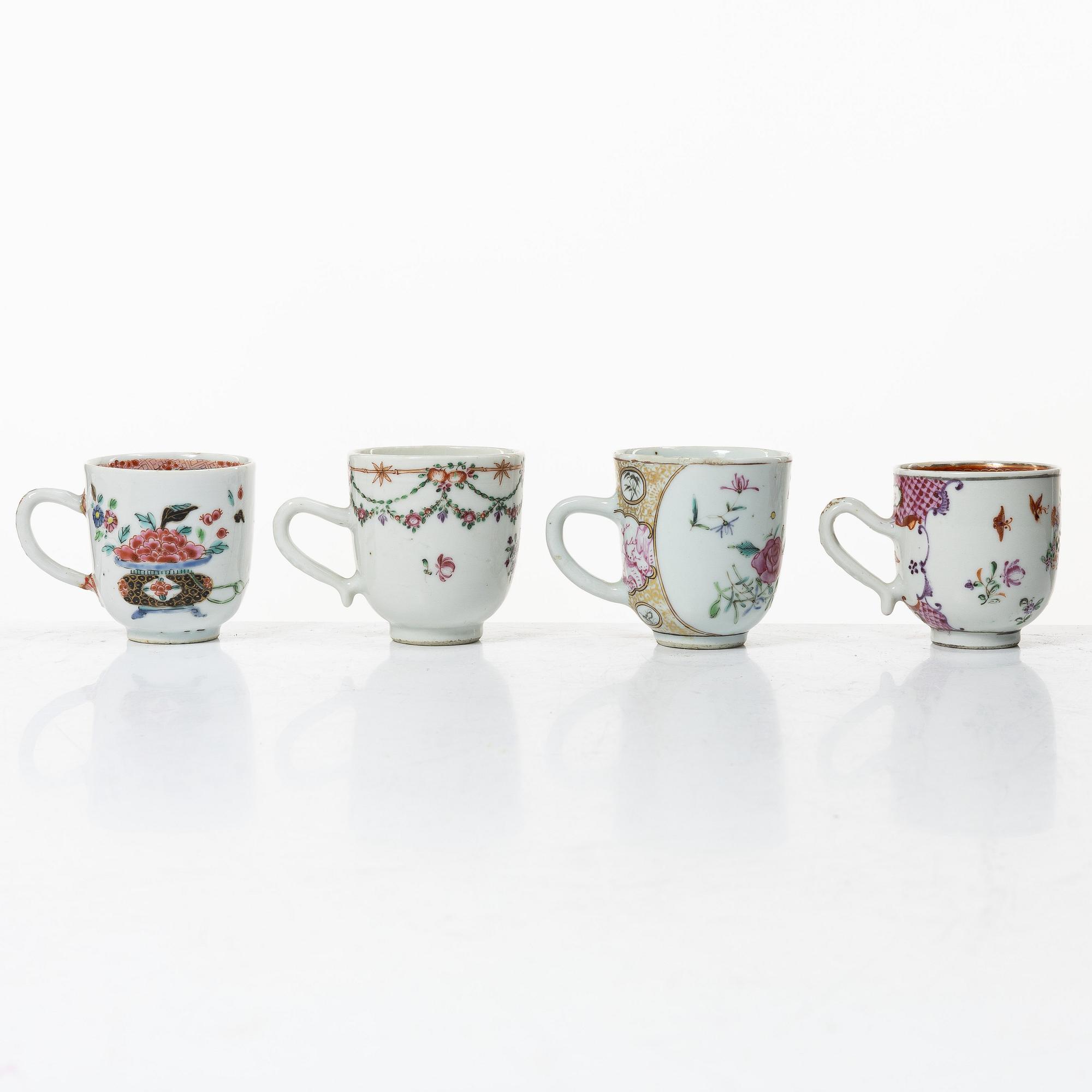 A group of 12 famille rose cups, Qing dynasty, Qianlong (1736-95).
