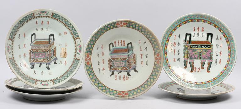 PARTI ORIENTALISKA FAT, 6 st, porslin, Kina, 1900-tal.