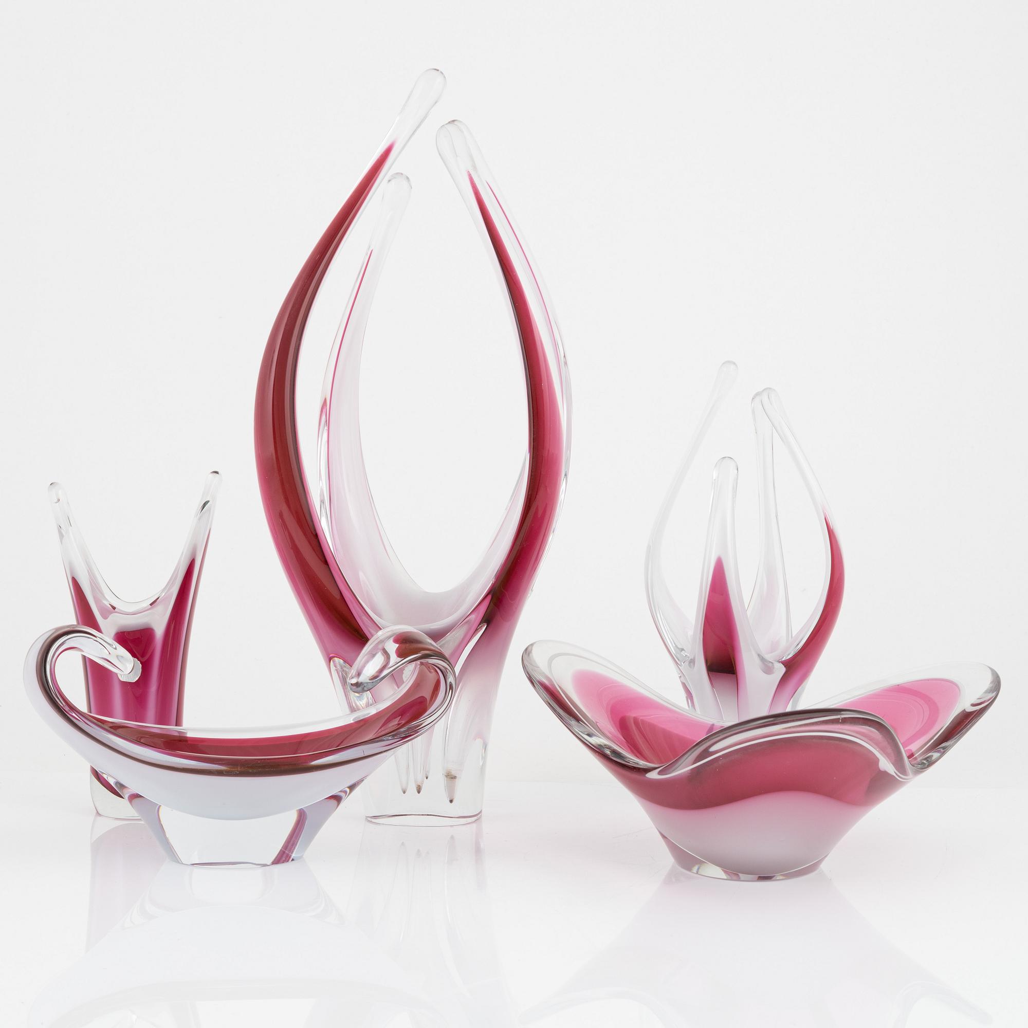 Paul Kedelv, a set of five 'Coquille' art glass for Flygfors.