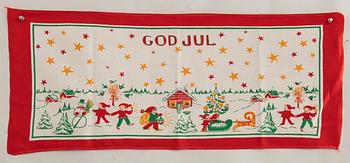 A collection of smaller Christmas tablecloths, runners, and wall hangings, approximately 34 pieces, mid/second half of the 20th century.