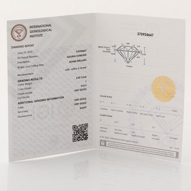 Örhängen med briljantslipade diamanter, med IGI certifikat.
