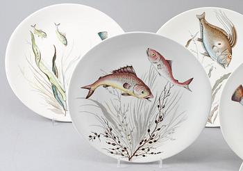 TALLRIKAR, FAT OCH SÅSSNIPA, 10 delar, "Fish", flintgods, Johnson Bros, England, 1900-talets andra hälft.