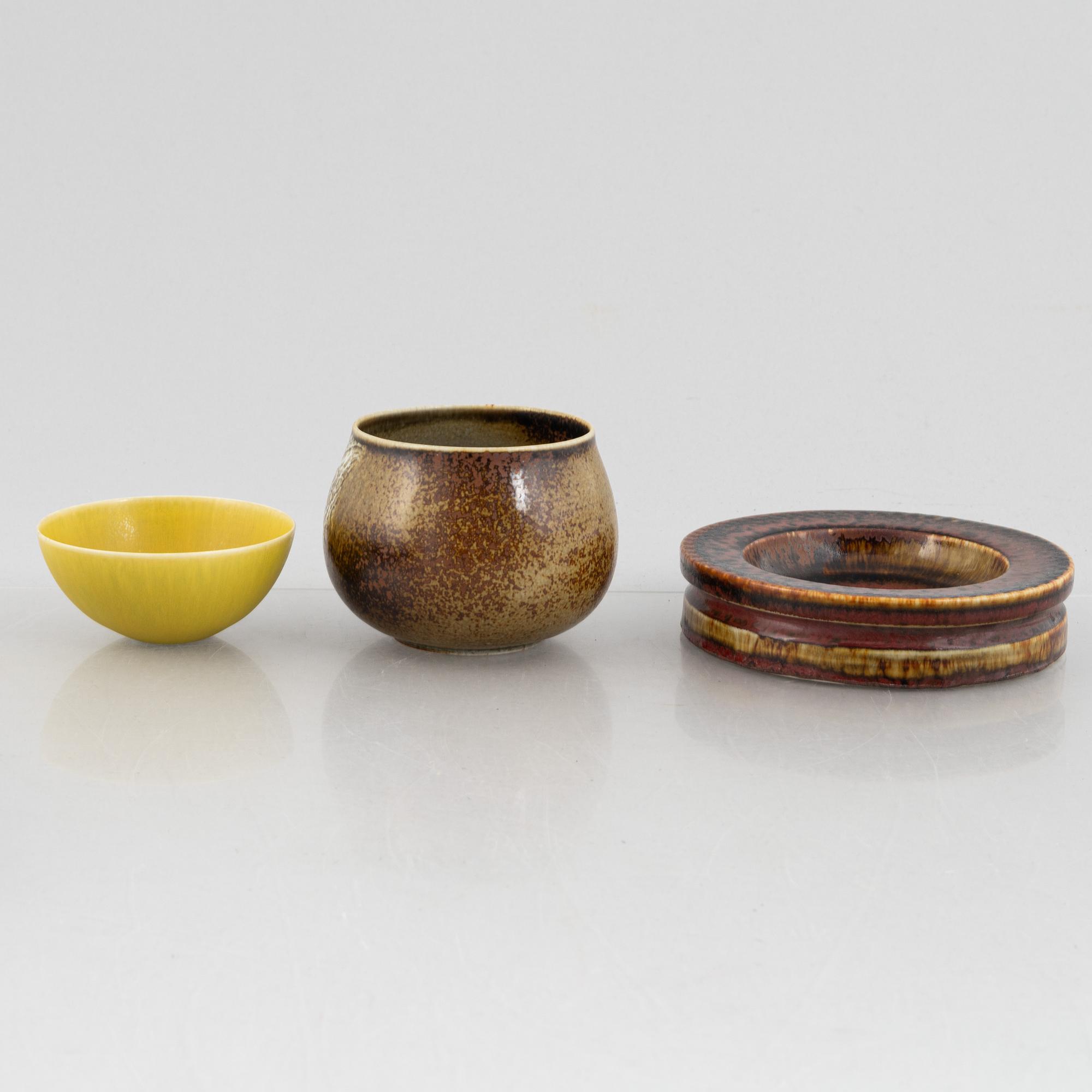 Stig Lindberg, skålar, 3 st, Gustavsbergs Studio, 1969-82, samt fat "Endiv".