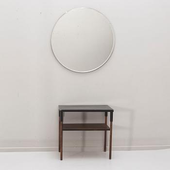 A 1930s birch table and mirror.