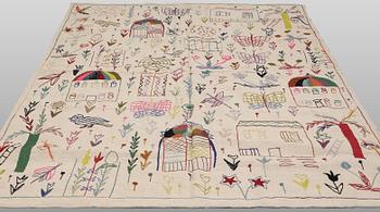 A Kelim rug, hand-embroidered, 241 x 179 cm.