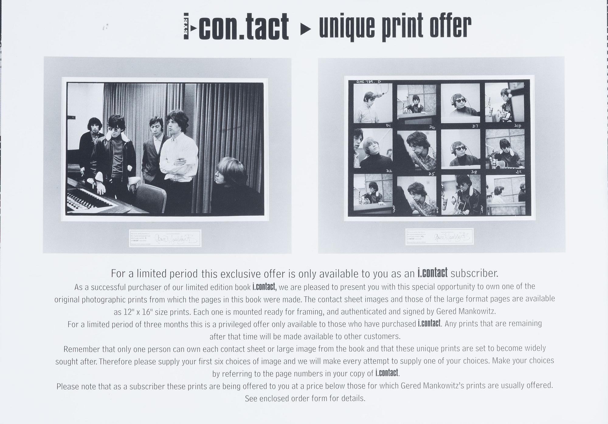Gered Mankowitz, fotobok, "i-Contact: The Gered Mankowitz Rolling Stones Archive", Genesis Publications, 1998.