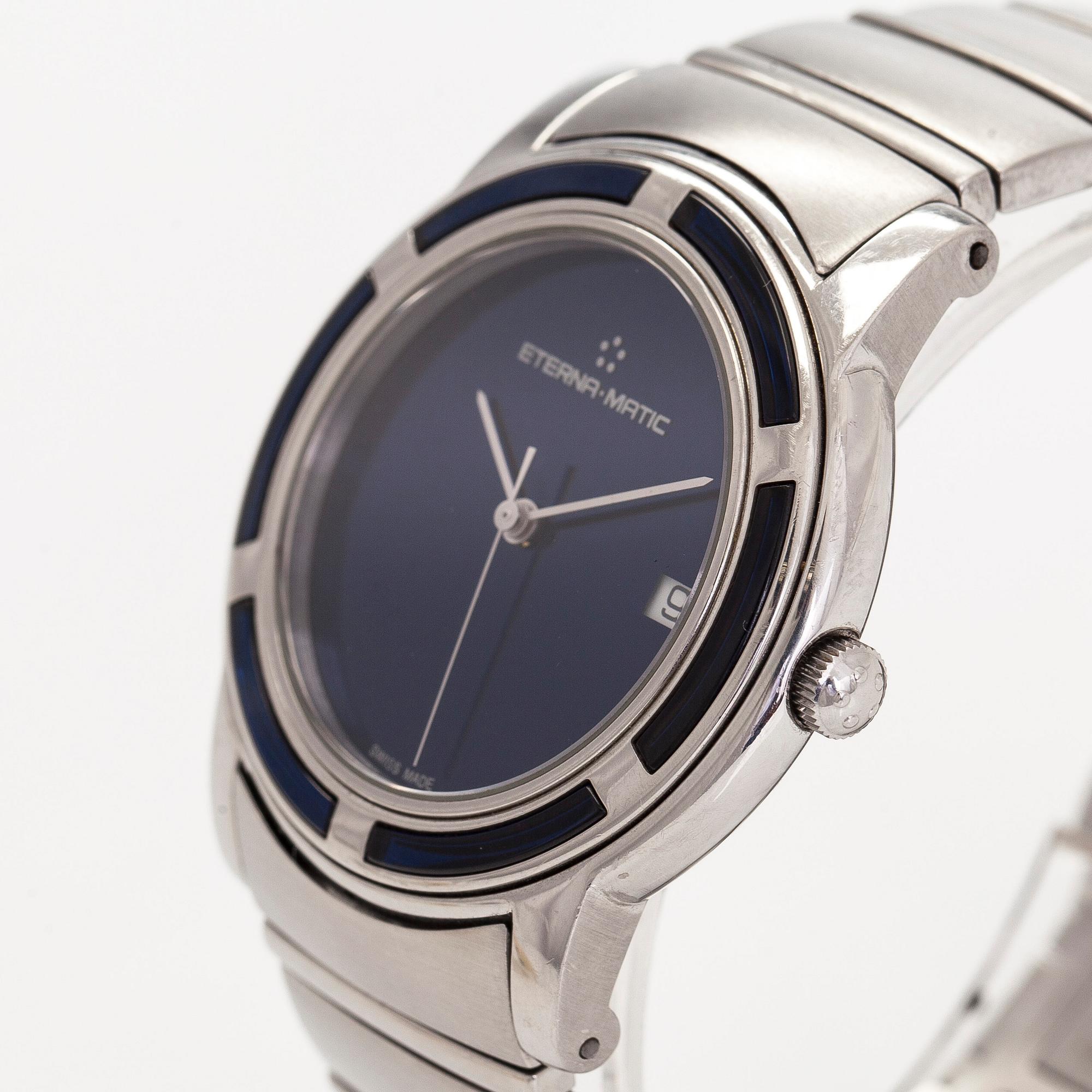 Eterna-matic, Galaxis, 38 mm, wristwatch, steel, automatic, sapphire crystal, circa 2000.