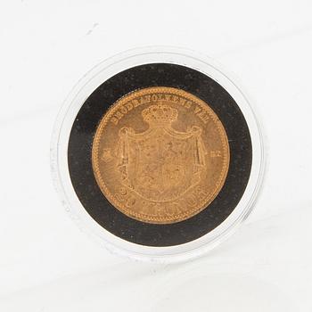Gold coin Sweden, Oscar II 20 kr, 1876.