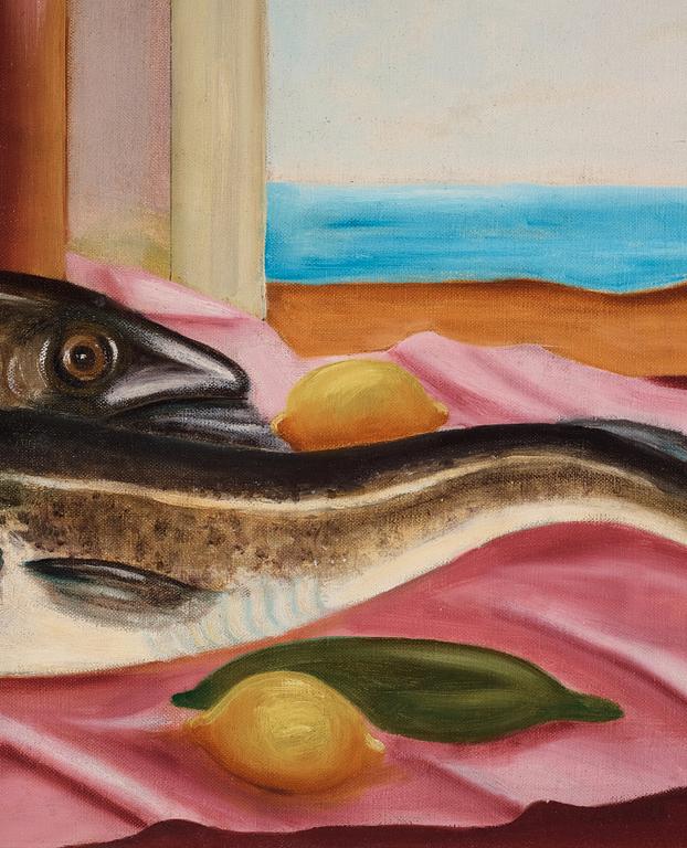 Still life with fish and lemons.
