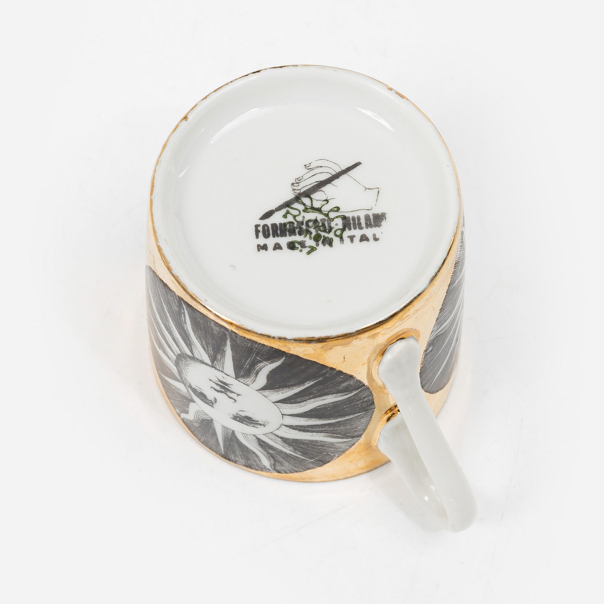 Piero Fornasetti, espressokoppar, 3 st, Fornasetti, Italien.