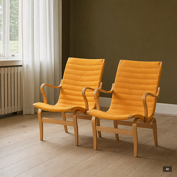 Bruno Mathsson, armchairs 1 pair, "Eva", Karl Mathsson Company, Värnamo, 1973.