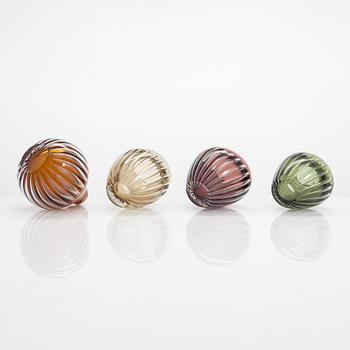 Kaj Franck, konstglas, 4 st, "Kaisla", signerade K. Franck, Nuutajärvi Notsjö, 1950-tal.