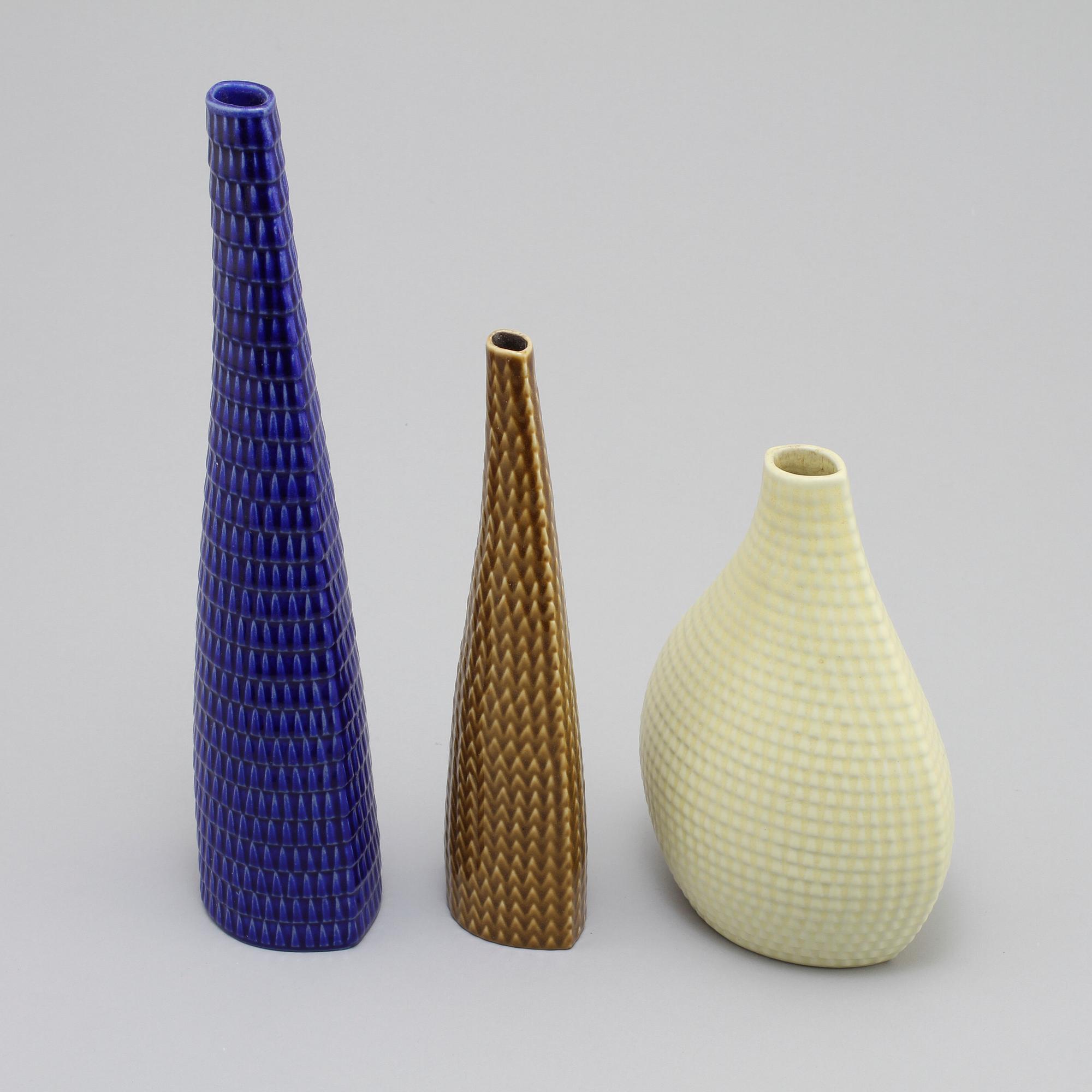 VASER, 3 st, "Reptil", Stig Lindberg, Gustavsberg, 1900-talets andra hälft.