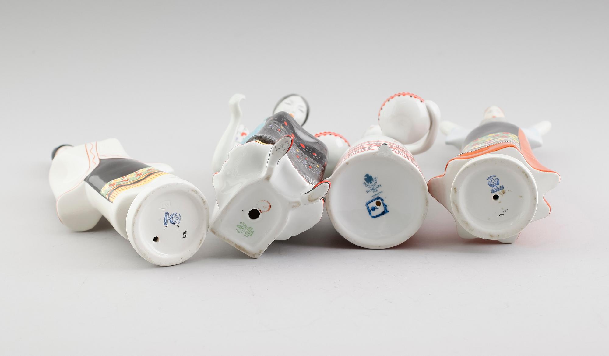 FIGURER, 4 st, porslin, Hollohaza, Ungern.