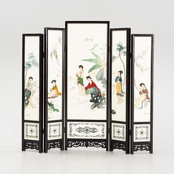 A Chinese mixed-media folding screen, mid 20th century.